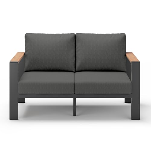 ComfCove Aluminum Outdoor Patio Furniture Loveseat, All-Weather Patio Conversation Sets with Washable Thick Cushion, Morden Patio Furniture Set for Porch, Balcony, Deck, Yard, Graphite