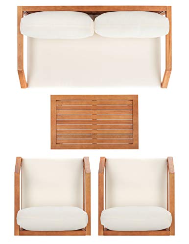 SAFAVIEH Outdoor DREN Natural Brown 4-piece Set - Beige Seat Cushions Included