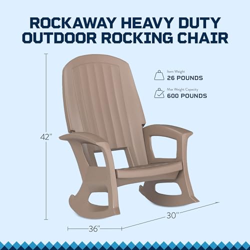 Semco Plastics Rockaway Heavy Duty Polyethylene All Weather Outdoor Rocking Chair with Backrest and Armrests for Porch, Deck and Patio, Taupe