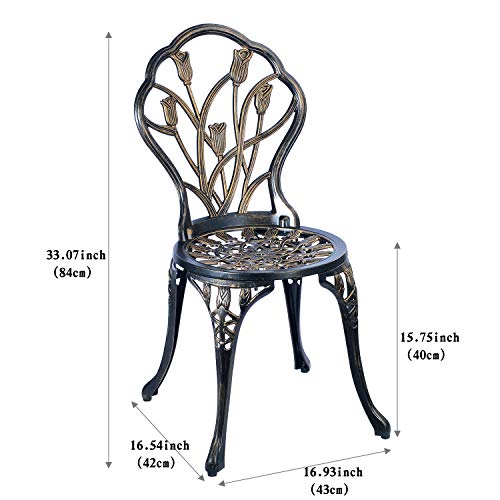 C/G 3 Piece Bistro Set,Outdoor Patio Set,Anti-Rust Cast Aluminum Bistro Table Set for Park Yard Front Porch Furniture(Antique Copper)