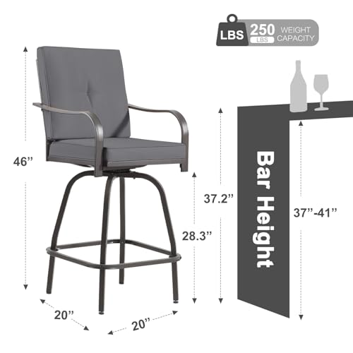 STRPRETTY BASIC Outdoor Swivel Bar Stools Set of 4, Patio Bar Height Swivel Stools with Cushions for Garden Balcony Backyard, Grey