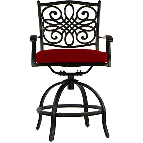 Hanover Traditions 5-Piece Outdoor Dining Set in Red with Four Swivel Chairs and a 56 In. Cast-top Table, Patio Dining Set for 4 for Backyard, Deck, Porch, Patio
