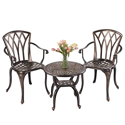 YKSY&YKSY Jardin DE CENTENNAIL 3-Piece Outdoor Bistro Set Cast Aluminum Rust-Resistant Patio Furniture Armchairs Design (Copper)