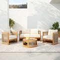 Christopher Knight Home Nesbit 4 Pieces Conversation Set, Acacia Wood Chat Set, Woven Rope Loveseat and Accent Chairs, Slat Panel Coffee Table, Patio Furniture Set for Backyard Balcony Garden, Beige