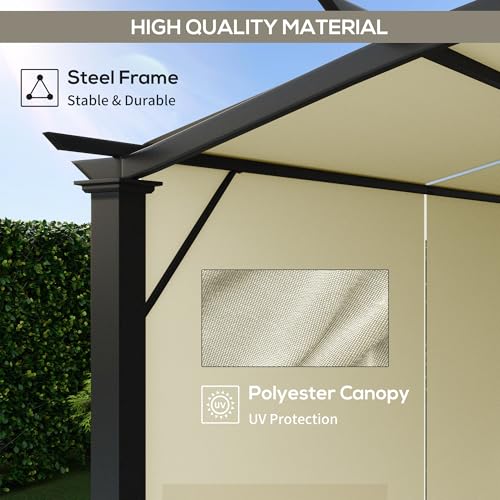 Outsunny 11' x 11' Outdoor Retractable Pergola Canopy, Arched Sun Shade Shelter, Metal Frame Patio Canopy for Backyard, Garden, Porch, Beach, Beige