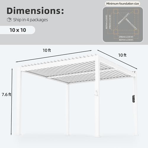 Suvivityse 10x10 Louvered Pergola with Lights, Aluminum Pergola with Adjustable Roof, Metal Outdoor Pergolas for Patios, Garden and Deck, White
