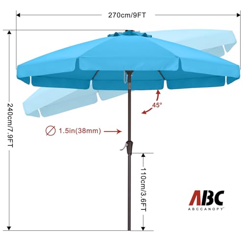 ABCCANOPY 9ft Scalloped Patio Umbrella, Outdoor Table Umbrella with Tilt and Crank, Fiberglass Ribs Deck Umbrella for Patio, Pool, Garden, Picnic (Turquoise)