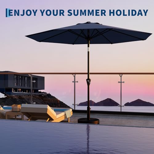 GarveeLife 9FT Umbrella Outdoor Patio, Table Umbrella with Push Button Tilt and Crank, 8 Sturdy Ribs Waterproof UV Protection for Garden, Pool, Deck, Backyard, Market (Navy)