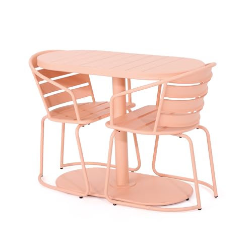 Christopher Knight Home Adley Outdoor Bistro Set, 3-Piece Bistro Table and Chair Set of 2, Patio Furniture Set with Iron Frame, Bistro Dining for Poolside Garden Cafeteria, Matte Coral