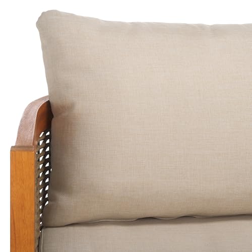 SAFAVIEH Outdoor Collection Amanda Natural Acacia Solid Wood/Taupe Cushion 3-Seater Sofa