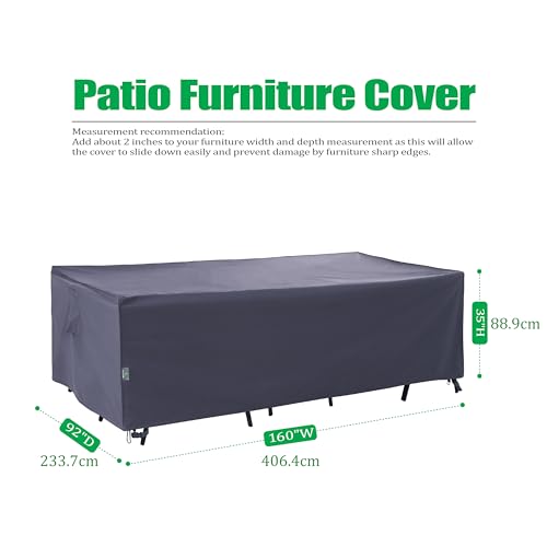 F&J Outdoors Heavy Duty Waterproof Anti-UV Rip-stop Fabric Extra Large Patio Furniture Covers, Grey, 160"x92"x35"