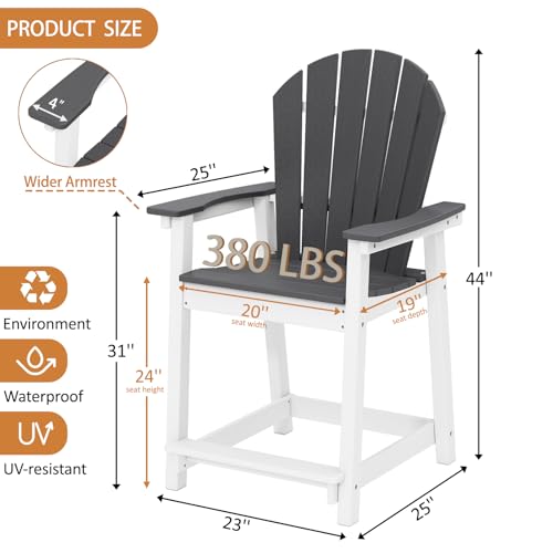 OTSUN Tall Modern Adirondack Chair, All Weather HDPE Bar Height Adirondack Stools Two-Tone Widened Durable Design for Porch Patio Yard Lawn Fire Pit Bistro Basement Indoors & Outdoors