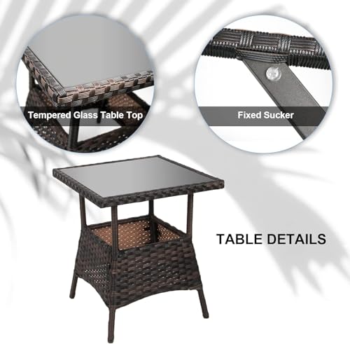 LEVELEVE 3 pcs Rocking Bistro Set Conversation Chairs PE Wicker Outdoor Rocking Chairs & Glass Table,for Porch Lawn Garden Backyard Deck(Rocking Set,Black)
