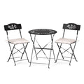 VINGLI Outdoor Folding Bistro Table and Chairs Set of 2, 3-Piece Bistro Set with Olive Leaf Cutout Design and Comfortable Cushions for Patio, Balcony, Garden, Porch, Yard, Black