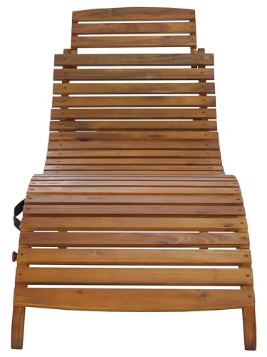 SAFAVIEH Outdoor Patio Furniture Collection - Fanty Brown Solid Wood Folding Chaise Lounge Chair, Slatted Teak-Style Design, Portable Sun Lounger with No Cushion (PAT6803A)