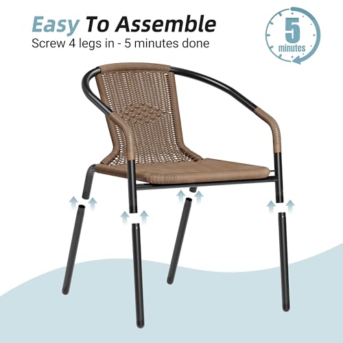 Amopatio Outdoor Dining Chairs Set of 6, Stackable Outdoor Patio Chairs, Rattan Patio Chairs Set of 6, for Porch, Deck, Yard, Garden, Poolside, Bistro, Restaurant, 6 Pack, Brown