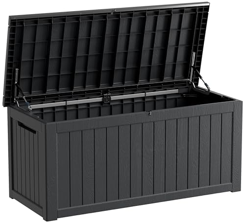 TARKARI 270 Gallon Resin Deck Box, Waterproof Outdoor Storage Box, Lockable for Patio Furniture, Garden Tools, Pool Accessories, UV-Resistant for All Weather Use, Black