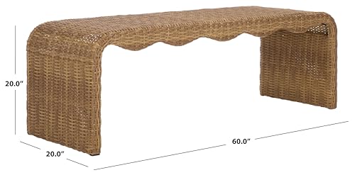 SAFAVIEH Couture Outdoor - Lynsee Natural Faux Wicker Patio Bench, Handwoven Rattan-Style Outdoor Seating with Stainless Steel Frame, Fully Assembled, 60" W x 20" D x 20" H (CPT2113A)