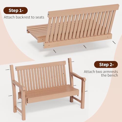 Psilvam 2-Person Outdoor Bench with 700 Lbs Weight Capacity, Poly Lumber Weatherproof Garden Bench Seating for Porch, Balcony and Park, All-Weather Patio Bench Furniture (Teak)