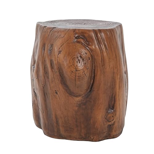 Christopher Knight Home Pawn 17" H MGO Outdoor Side Table with Tree-Stump Design, Patio Decorative Wood-Like Texture End Table, Round Top Lightweight Concrete Garden Stool, No Assembly, Dark Brown