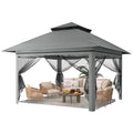 Driftalia 13x13 Pop Up Gazebo, Instant Outdoor Gazebo with Mosquito Netting, Vented Roof and Carry Bag for Patio, Garden & Backyard - Dark Gray