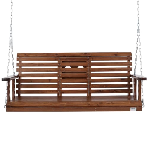 VEVOR Wooden Porch Swing 5 ft, Patio Bench Swing for Courtyard & Garden, Upgraded 880 lbs Strong Load Capacity, Heavy Duty Swing Chair Bench with Hanging Chains for Outdoors, Brown