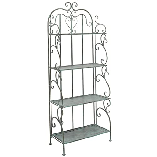 SAFAVIEH Outdoor - Tyrique Antique Dark Green Victorian Wrought Iron 4-Tier Shelf Unit, Metal Plant Stand Baker’s Rack, Decorative Patio Garden Storage, 24.8" W x 12.6" D x 65.8" H (PAT5033D)