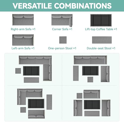 YITAHOME 9PCS Patio Furniture Set with Lift-Top Coffee Table & Ottoman, Outdoor Modular Sectional Sofa, Waterproof Patio Conversation Set, All-Weather Patio Sofa, Outdoor Couch for Deck Backyard