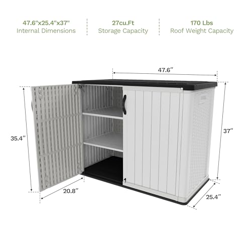 Patiowell 26 Cu.ft Plastic Outdoor Storage Cabinet, Lockable Waterproof Horizotal Storage Shed, Tool Box for Patio, Garden Tools, Garbage Cans, Pool Supplies, Easy Assembly, White(Not Include Shelves)