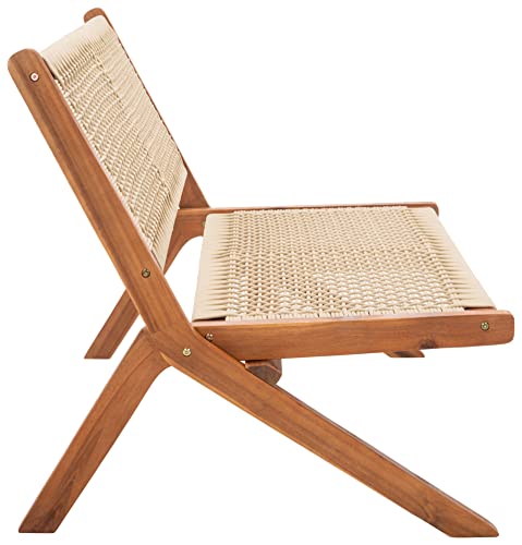SAFAVIEH Outdoor - Kobina Folding Bench - Natural & Natural - Solid Wood and Rope - Modern Sculpted Folding Design - Ideal for Patio, Deck, Porch, Backyard, 13.8" Seat Height (PAT7304A)