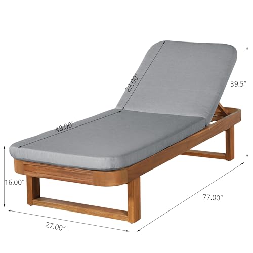 Christopher Knight Home Milos Acacia Wood Chaise Lounge Chair Outdoor, Wooden Sunbathing Pool Lounger, Patio Chaise Lounge with Cushions, Adjustable Backrest Lounge Sofa, Light Gray+Teak