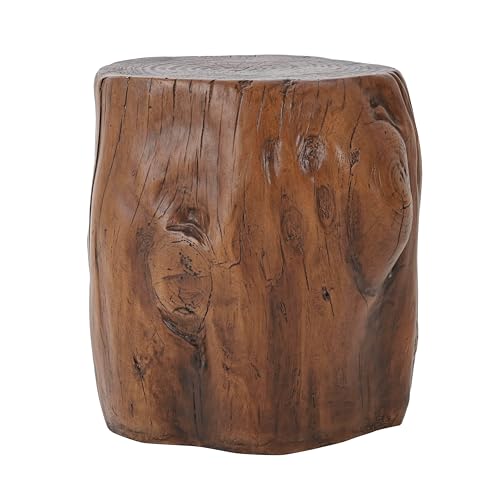 Christopher Knight Home Pawn 17" H MGO Outdoor Side Table with Tree-Stump Design, Patio Decorative Wood-Like Texture End Table, Round Top Lightweight Concrete Garden Stool, No Assembly, Dark Brown
