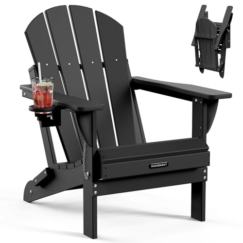 MUCHENGHY Folding Adirondack Chairs Patio Chairs Outdoor Adirondack Chair Weather Resistant Chair for Patio, Outside, Deck, Backyard, Fire Pit Chair, Campfire Chairs (Black)