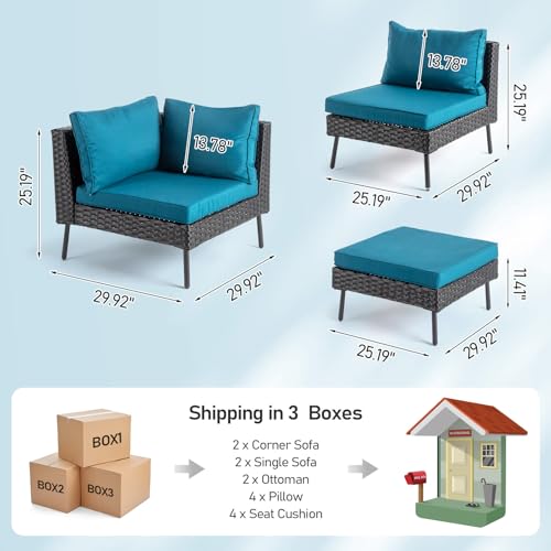 VINGLI 6-Piece Patio Furniture Set, All-Weather Wicker Outdoor Sectional Sofa with Thick Cushions, Hand-Woven Rattan Conversation Set for Garden & Backyard (Black)