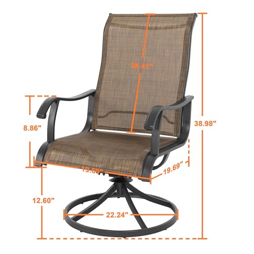 NUU GARDEN Patio Swivel Chair Set of 2, Outdoor Swivel Rocker Dining Chairs with All-Weather Textilene High Back and Metal Frame for Backyard Deck Lawn Garden, Brown