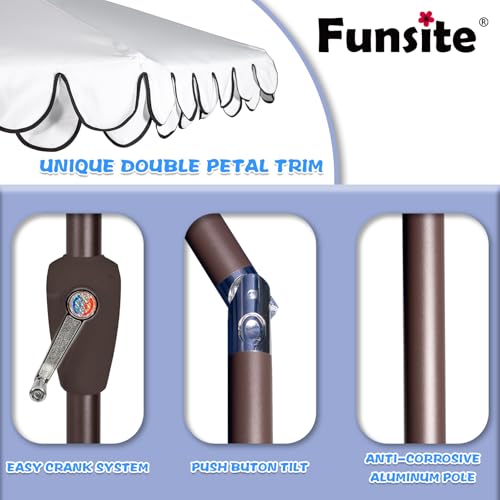 Funsite 9Ft Elegant Valance Patio Umbrella, Outdoor Umbrellas for Patio with Tilt and Crank Systerm, Table Umbrella for Outdoors, Poolside,Beach, Backyard, White