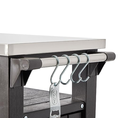 Keter Outdoor Grill Prep Table & Serving Cart, Stainless Steel Top, Unity, 40 Gal, Brown - Portable Bar Table and Cooking Accessory for Pool, Patio, Lawn, and Backyard