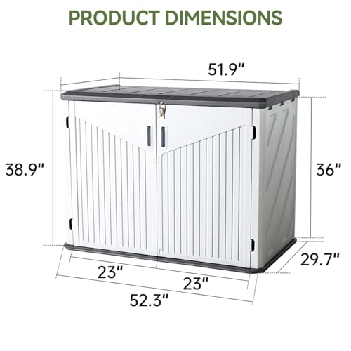 Aoxun Outdoor Storage Cabinet 35 Cu.Ft Resin Waterproof Horizontal Storage Shed for Garbage Bin, Generator, and Lawn Mower (White)