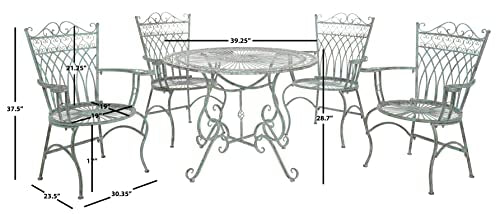 SAFAVIEH Outdoor - Thessaly 5-Piece Bistro Dining Set - Antique Dark Green Iron Metal - Vintage Victorian Scrollwork - Ideal for Patio, Deck, Porch, Garden (PAT5003D)
