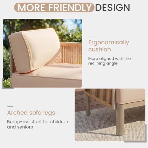 EROMMY 7 Pieces Patio Sectional Furniture Set, Aluminum Frame Outdoor Conversation Set with Single seat, 6" Thick Cushions & Coffee Table, All-Weather Sofa for Poolside, Deck & Backyard, Beige