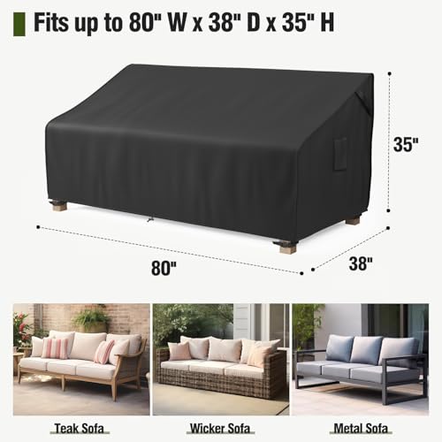 MR. COVER 3-Seater Outdoor Couch Cover Waterproof, 80 Inch Patio Furniture Cover for Sofa, Heavy Duty Polyester & Double-Stitched Seams, Classic Black