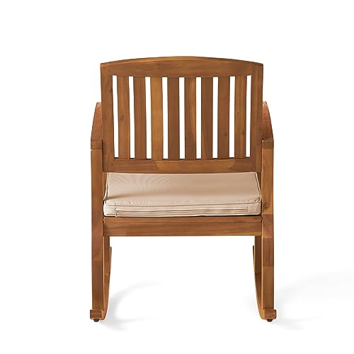Christopher Knight Home Selma Acacia Rocking Chair with Cushion, Teak Finish