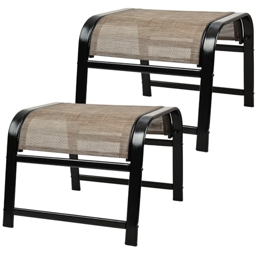 Deguifei Outdoor Ottoman Patio Footstool 2 Set Modern Breathable Metal Frame Foot Rest Brown