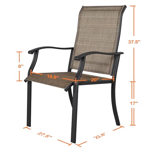 NUU GARDEN 4 Piece Outdoor Patio Dining Chairs, Textilene Dining Chairs with High Back, Patio Furniture Chairs with Armrest, Iron Frame for Lawn Garden Backyard Deck, Black and Brown
