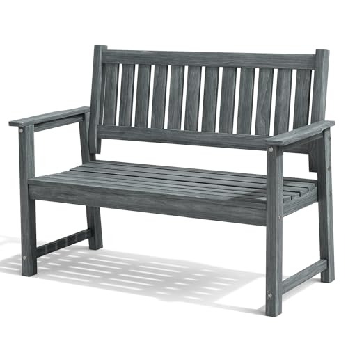 ACUEL Outdoor Bench, 2-Person Garden Bench, Poly Lumber Patio Bench for Outdoors, Porch, and Park (Dark Grey)