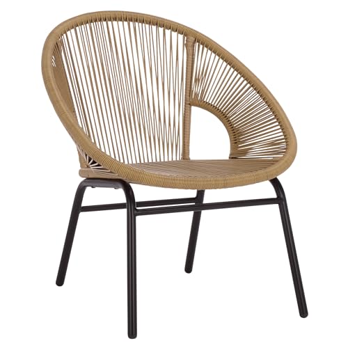 SAFAVIEH Outdoor Patio Furniture Collection – Otto Natural Rattan & Black 3-Piece Set, Modern Rope Chairs & Matching Table (PAT7549A)