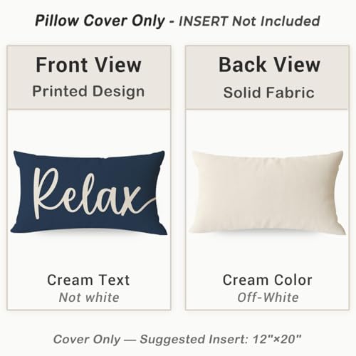 HERHOME Welcome to Our Happy Place Relax Decorative Throw Pillow Covers 12x20 Set of 2 Navy Blue Outdoor Rustic Farmhouse Porch Decor Lumbar Cushion Case Decoration for Home Sofa Couch Living Room