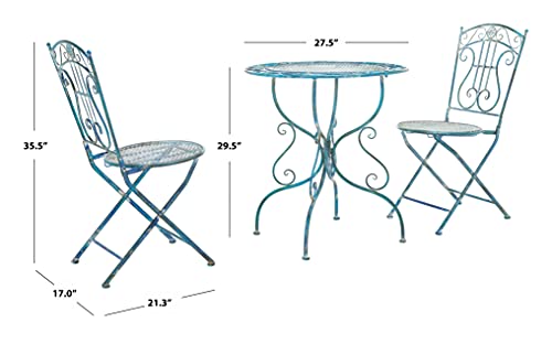 Safavieh PAT5028C Outdoor Collection Semly Antique Blue 3-Piece Bistro Set