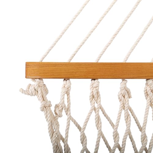 Original Pawleys Island Large Oatmeal DuraCord Rope Hammock – 13 ft. x 55 in., 2-Person, 450 lb Capacity, Oak Spreader Bar, Zinc-Plated Hardware, Handcrafted in the USA