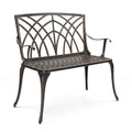 VINGLI 38" Outdoor Metal Bench, Cast Aluminium Garden Bench, Weatherproof Antique Finish Orchid Chair, 1-2 Person Seat Deck Furniture for Porch Entryway Patio (Brown)